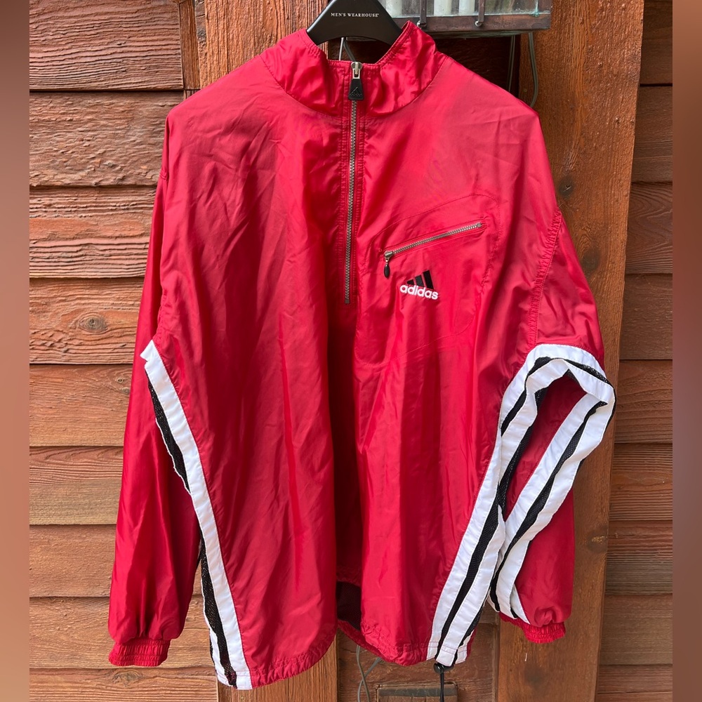 Adidas Vintage 80s/90s Sporty Preppy Red Logo Windbreaker | Size M